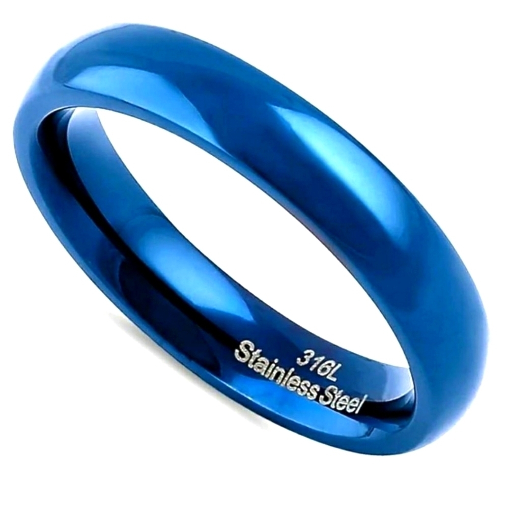 Stainless Steel 4mm Blue High Polish Band Ring